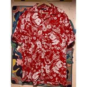 SHEIN Men’s Short Sleeve Button-Down, Red Floral - L